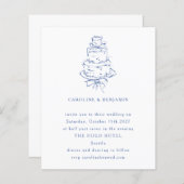 Budget Frans Blauw Doodle Bruiloft Taart Uitnodigi (Voorkant / Achterkant)