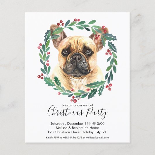 Budget French Bulldog Dog kerstparty Invite (Voorkant)