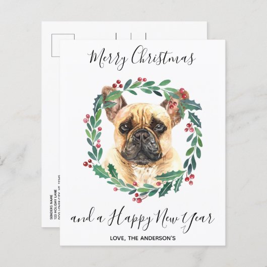 Budget French Bulldog Dog Merry Briefkaart (Voorkant / Achterkant)