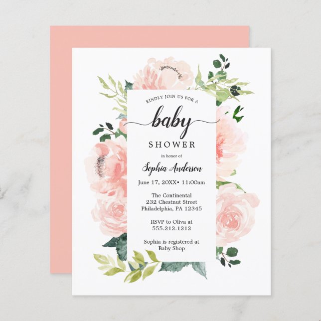 Budget Friendly Fleur Jolie Baby shower Uitnodigin (Voorkant / Achterkant)