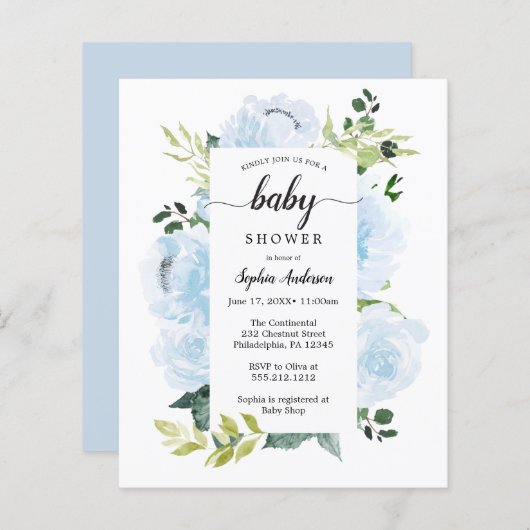 Budget Friendly Fleur Jolie Baby shower Uitnodigin (Voorkant / Achterkant)