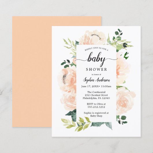 Budget Friendly Fleur Jolie Baby shower Uitnodigin (Voorkant / Achterkant)