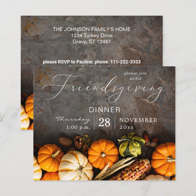 Budget Friendsgiving Thanksgiving Dinner Pumpkins (Voorkant / Achterkant)