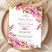 Budget Fuchsia Roze Bloemen Bruiloft Uitnodiging