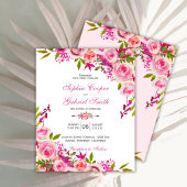 Budget Fuchsia Roze Bloemen Bruiloft Uitnodiging