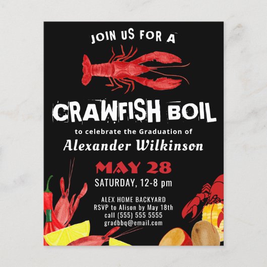 BUDGET Fun Crawfish Boil Afstuderen BBQ Uitnodigin Flyer (Voorkant)