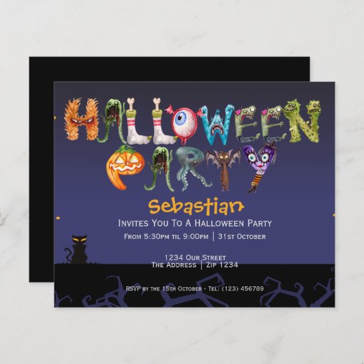 BUDGET Fun Halloween Party Spooky Typografie (Voorkant / Achterkant)