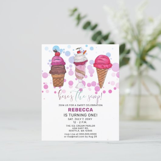 Budget Fun Ice crème, Birthday-uitnodiging (Staand voorkant)