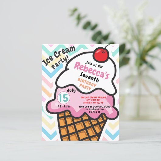 Budget Fun Ice crème, Birthday-uitnodiging (Staand voorkant)