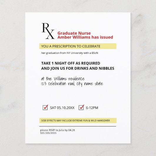 Budget Fun Novelty Prescription Nurse Afstudeerder (Voorkant)