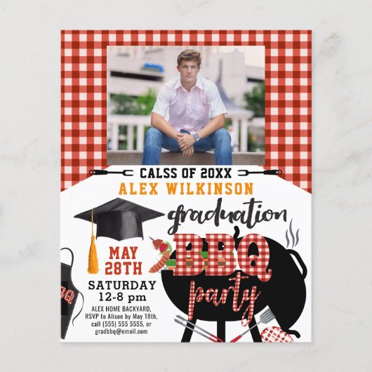 BUDGET Fun Red Afstuderen BBQ Party Invitation (Voorkant)