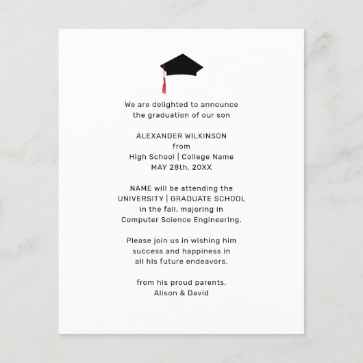 BUDGET Fun Red Script Afstuderen BBQ Uitnodiging (Achterkant)