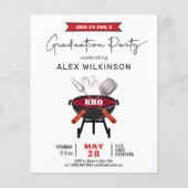 BUDGET Fun Red Script Afstuderen BBQ Uitnodiging (Voorkant)