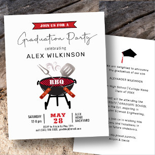 BUDGET Fun Red Script Afstuderen BBQ Uitnodiging