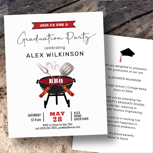 BUDGET Fun Red Script Afstuderen BBQ Uitnodiging