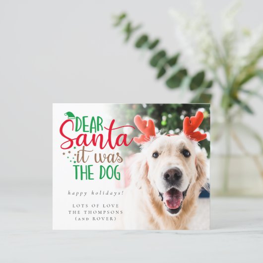 Budget Fun Santa Het was de Dog Photo Holiday Kaar (Staand voorkant)