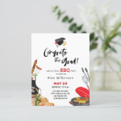 BUDGET Fun Script Afstuderen BBQ Party Invitation (Staand voorkant)