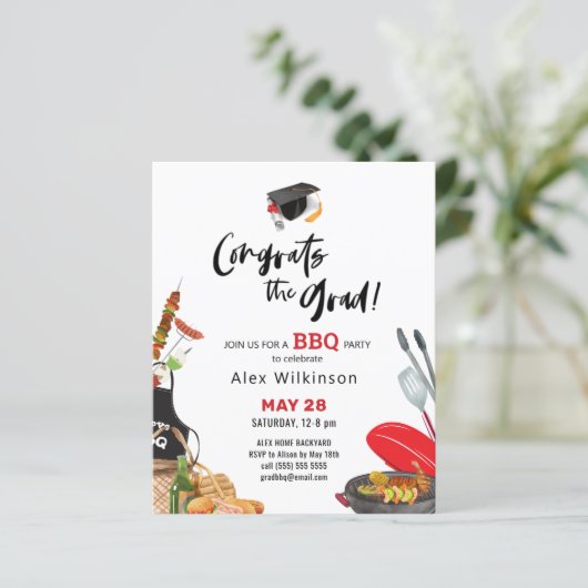 BUDGET Fun Script Afstuderen BBQ Party Invitation (Staand voorkant)