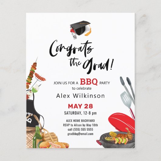 BUDGET Fun Script Afstuderen BBQ Party Invitation (Voorkant)