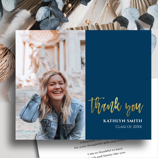 BUDGET Fun Script Modern Foto Grad Bedankkaart Flyer