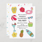 Budget Fun Summer Pool Party Birthday Invitation (Voorkant / Achterkant)