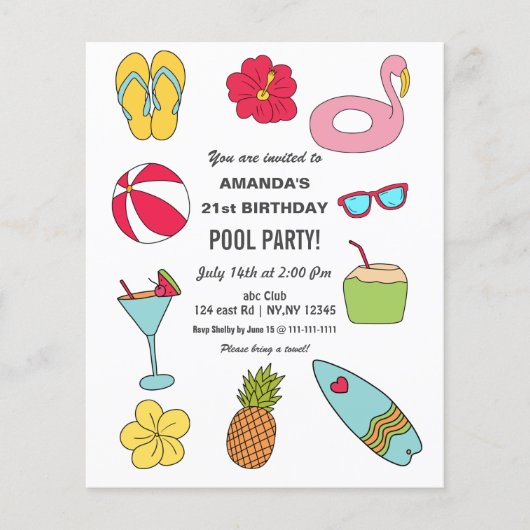 Budget Fun Summer Pool Party Birthday Invitation (Voorkant)