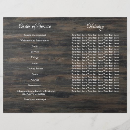 Budget Funeral American Flag Memorial Programme (Achterkant)