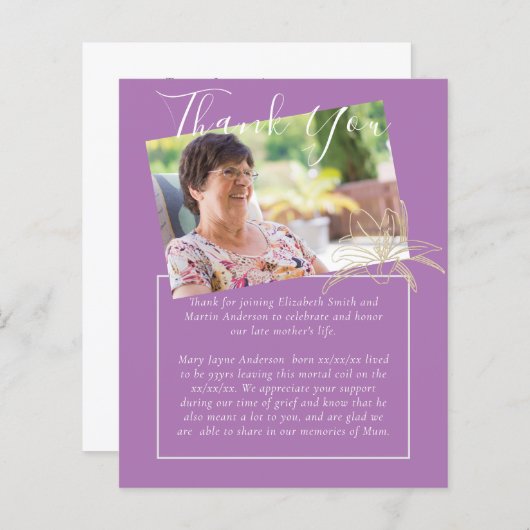 BUDGET Funeral Bedank Foto Mauve Lelie (Voorkant / Achterkant)