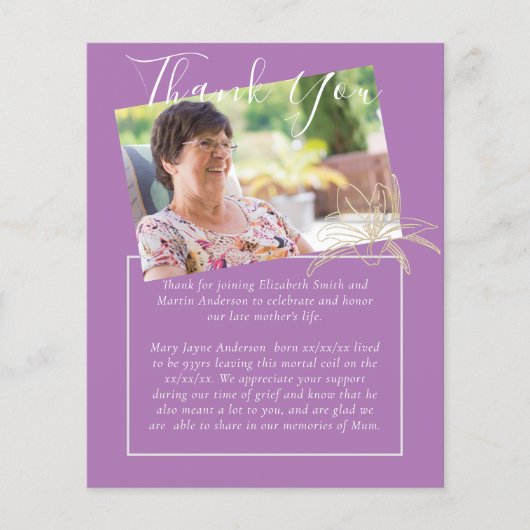 BUDGET Funeral Bedank Foto Mauve Lelie (Voorkant)