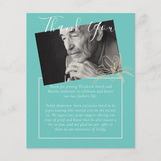 BUDGET Funeral Bedankt Foto Blauwgroen Lilly (Voorkant)