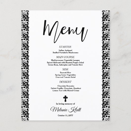 Budget Funeral Black and White Menu Kaart (Voorkant)