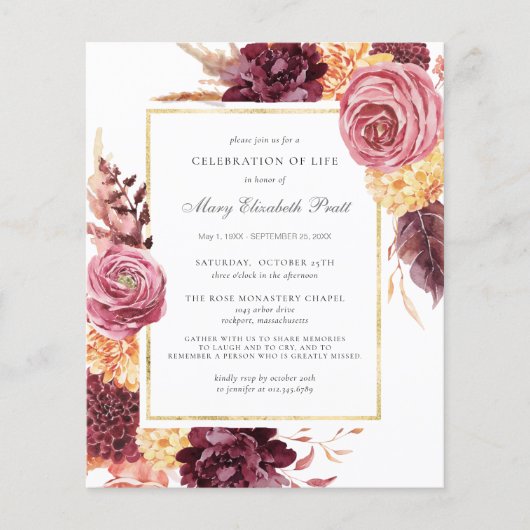 Budget Funeral Burgundy Pink Floral (Voorkant)
