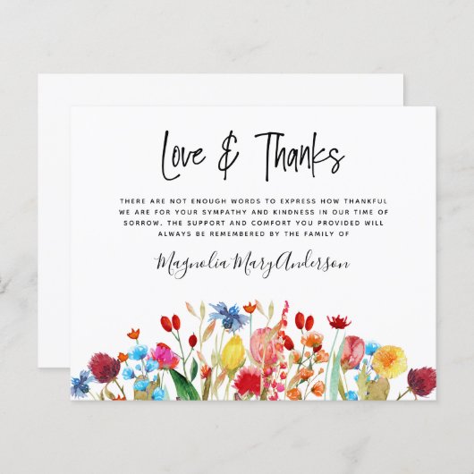 BUDGET Funeral Hartelijk dank | Moderne wilde bloe (Voorkant / Achterkant)
