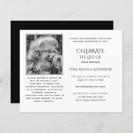 BUDGET Funeral Memorial INVITE Celebration of Life (Voorkant / Achterkant)