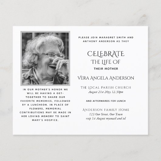 BUDGET Funeral Memorial INVITE Celebration of Life (Voorkant)