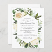 Budget Funeral Memorial White Floral Invitation (Voorkant / Achterkant)