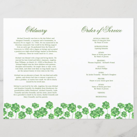 Budget Funeral Order of Service Clover-programma (Achterkant)