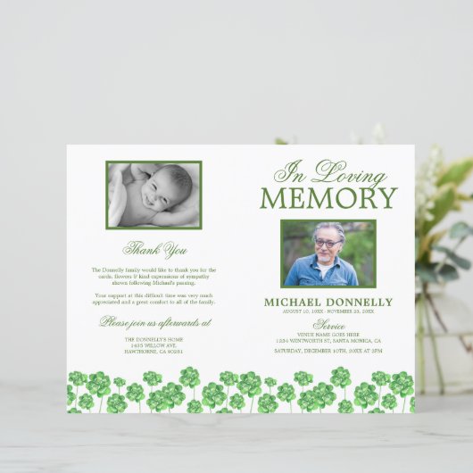 Budget Funeral Order of Service Clover-programma (Staand voorkant)