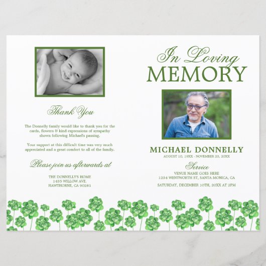 Budget Funeral Order of Service Clover-programma (Voorkant)