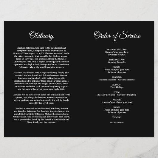 Budget Funeral Order of Service Memorial Programme (Achterkant)