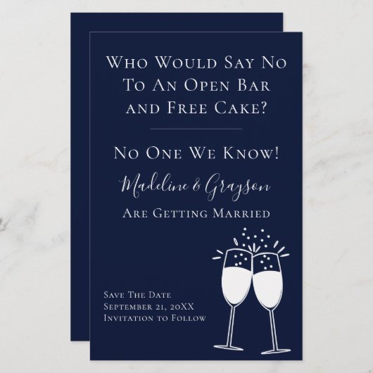 BUDGET Funny Open Bar Free Cake Save the Date (Voorkant / Achterkant)