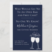 BUDGET Funny Open Bar Free Cake Save the Date (Voorkant)