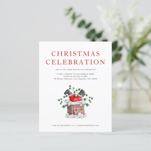 Budget Funny Santa Kerstparty Uitnodiging (Staand voorkant)