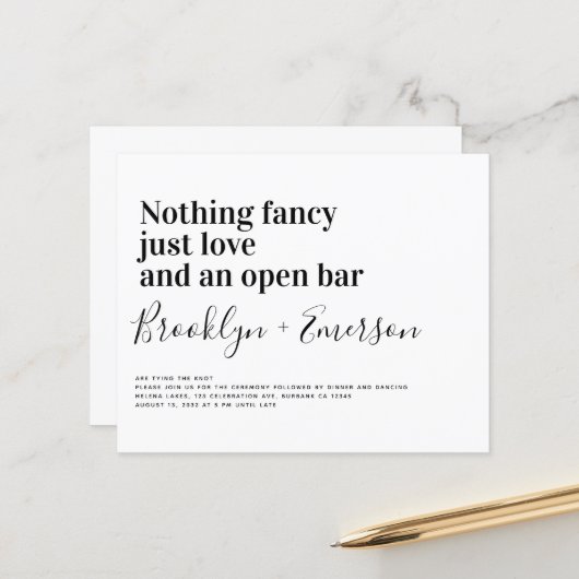 BUDGET Funny Typography Wedding Invitation (Voorkant / Achterkant in situ)