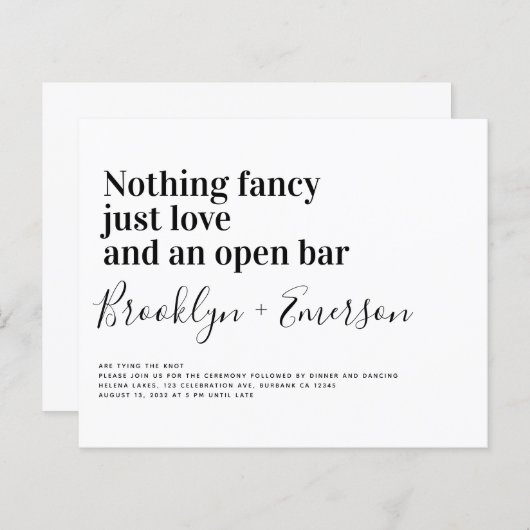 BUDGET Funny Typography Wedding Invitation (Voorkant / Achterkant)