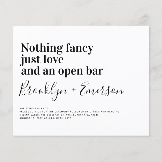 BUDGET Funny Typography Wedding Invitation (Voorkant)