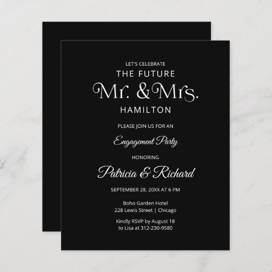 Budget Future Mr & Mrs Engagement Party Uitnodigin (Voorkant / Achterkant)