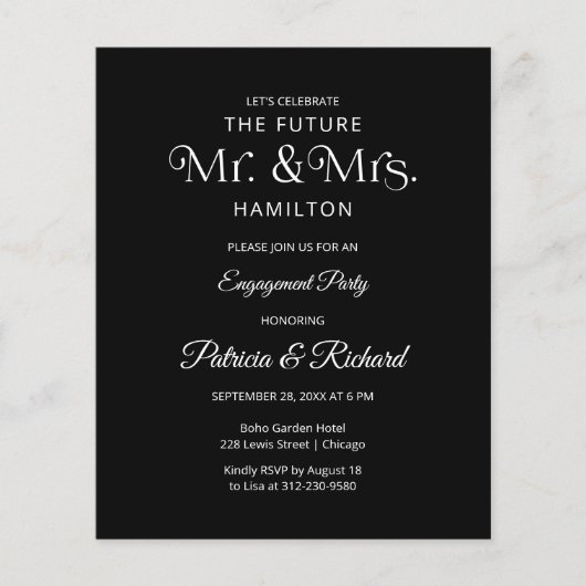 Budget Future Mr & Mrs Engagement Party Uitnodigin (Voorkant)