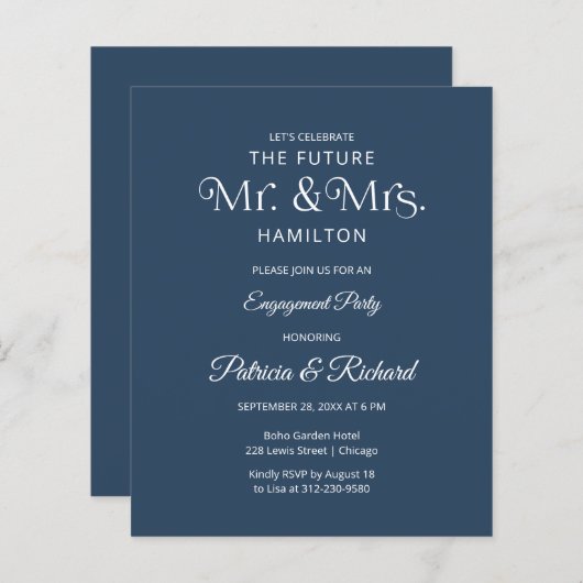 Budget Future Mr & Mrs Engagement Party Uitnodigin (Voorkant / Achterkant)