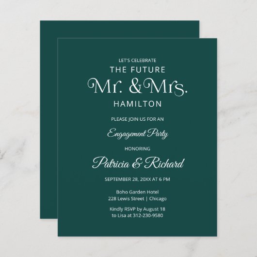 Budget Future Mr & Mrs Engagement Party Uitnodigin (Voorkant / Achterkant)